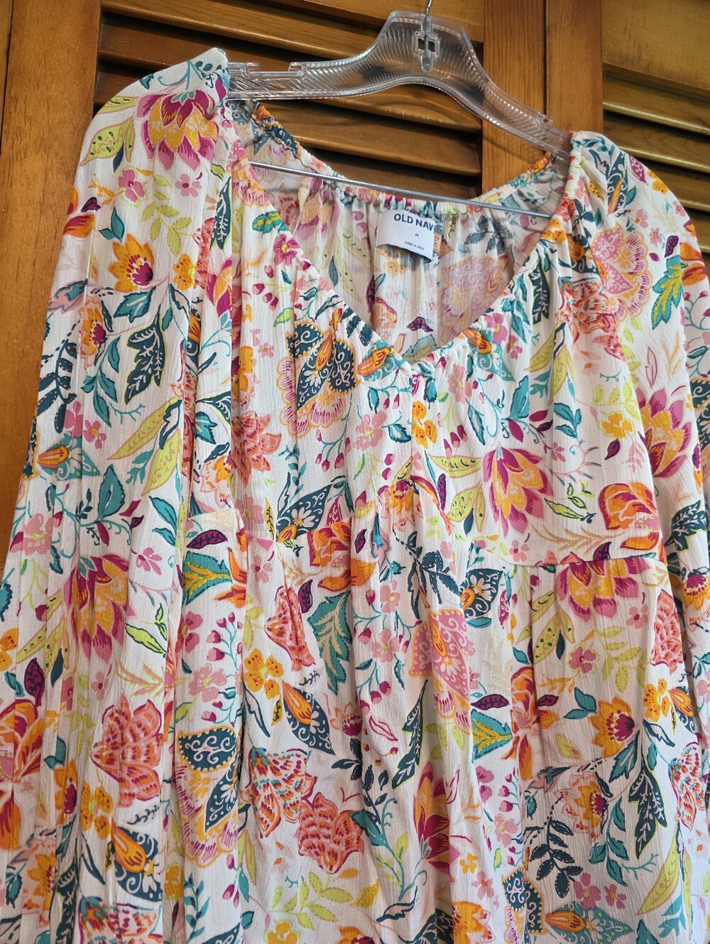 Old Navy Floral V-Neck Peasant Blouse Long Sleeve Boho Top Womens Size M - Picture 5 of 13